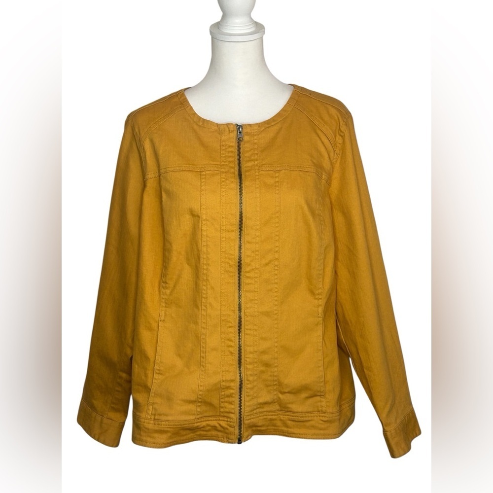 NWOT CJ Banks Mustard Utility Jacket Size 1X front zip denim spring coat moto